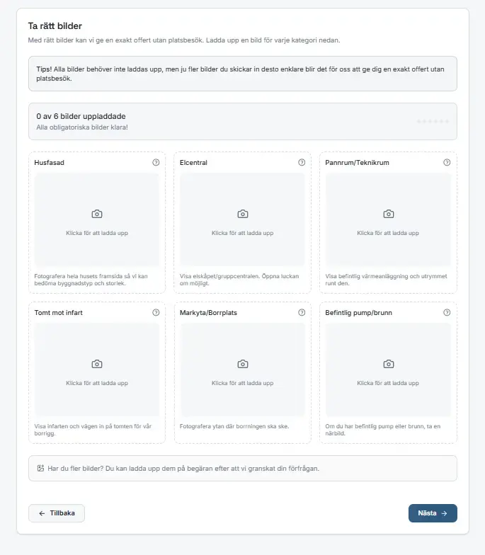 Offertformulär steg 3 – kunden laddar upp bilder på projektet